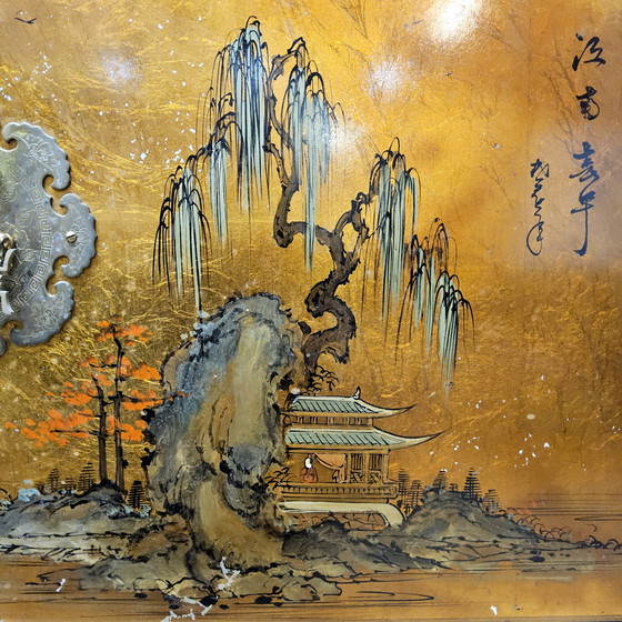 Image 1 of Paesaggio cinese d&#39;epoca con templi (foglia d&#39;oro) Paesaggio cinese d&#39;epoca con templi