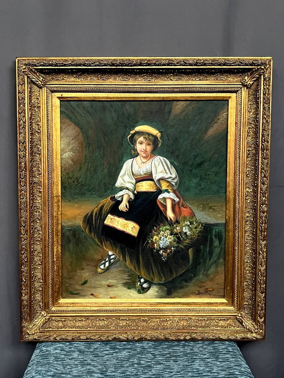 Portrait of a flower girl in a beautiful baguette frame. – Paintings & Drawings, Canvas (photo 2 of 7)