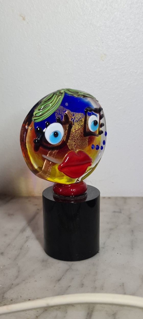 Image 1 of Murano glass Picasso head with gold leaf signed