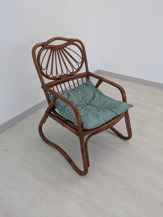 Image 1 of Salon en bambou - Fauteuils, table basse et porte-manteau - Vintage