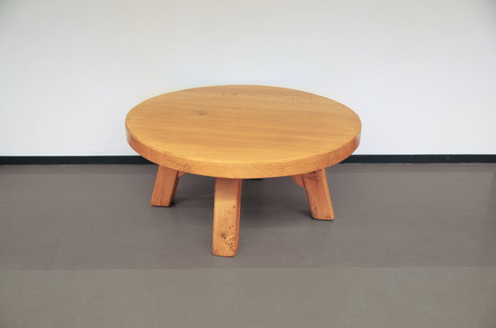 Image 1 of Round Vintage Light Oak Brutalist Coffee Table