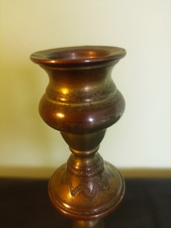 Image 1 of candelabro Bezalel Jerusalem unico - bronzo multitono - Boris Schatz (ca 1920)