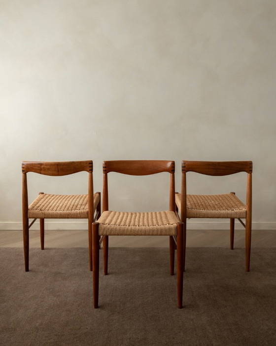 Image 1 of Vintage Dining Chairs by Henry Walter Klein for Bramin Møbler, Danish Teak Paper Cord Dining Chairs, 1960s, Set of 3