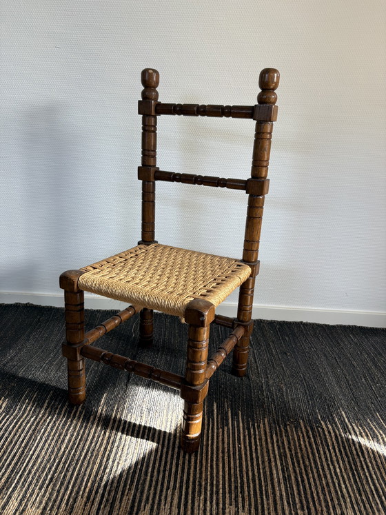 Image 1 of Vintage style wooden & rush seat high chair