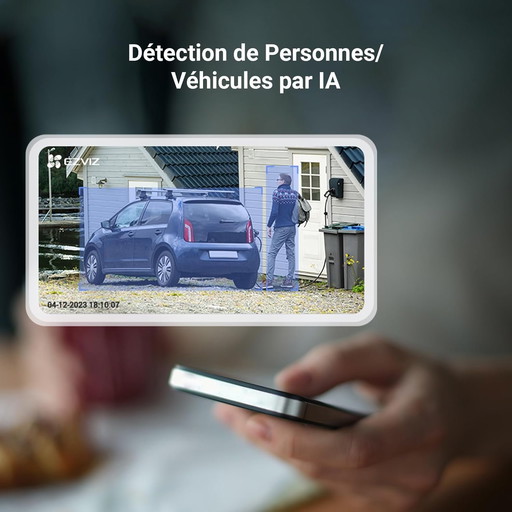 EZVIZ CB3 2K Caméra Surveillance WiFi Extérieure sans Fil avec Batteries Rechargeable, AOV, Détection de Forme Humain/Véhicule, 