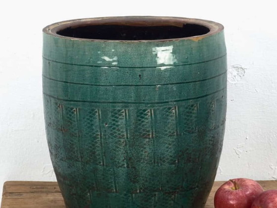 Vase en céramique vert émeraude antique moyen (c.1820) (photo 2 of 9)