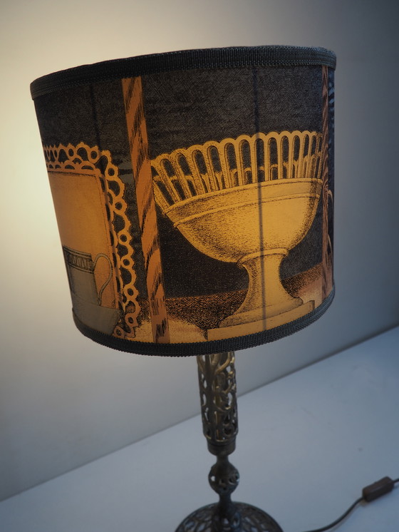 Image 1 of Filagree Bronze Lampe/ Schatten Fornasetti Stoff.