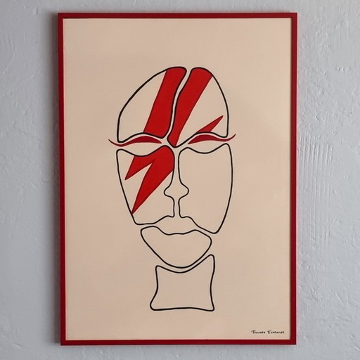 Frances Eckhardt - A3 frame with art hand-painted figurative face red detail no. 1