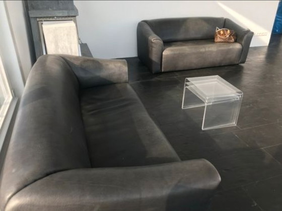 Image 1 of 2x De Sede DS-47 3-seater sofa, leather anthracite | Designer sofa, Swiss quality | DeSede DS47 couch