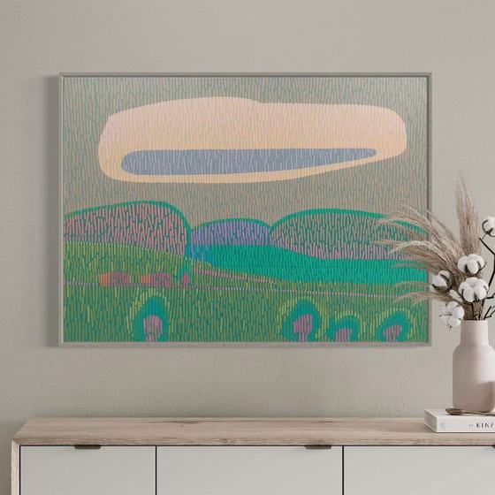 Image 1 of Landscape Complementary 4, unique painting, hand-painted single piece, 69 x 53 cm, with frame