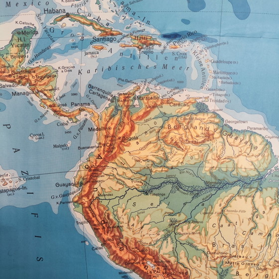 XXL Vintage School Map / Topography of South America / 1950 – Wall decoration, Textile (photo 5 of 10)