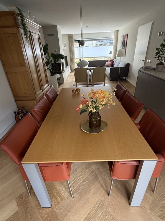 Dining table with fixed top in natural matte beech. Aluminum frame., Arco, Wood, Aluminium, Brown, Modern (photo 5 of 5)
