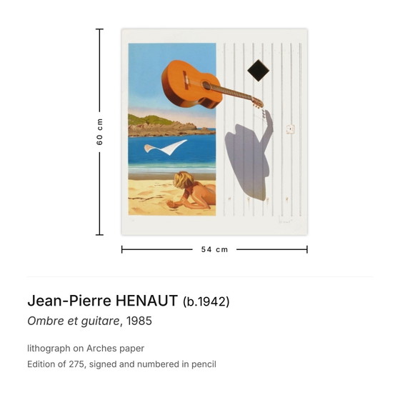 Jean-Pierre Henaut Signed Lithograph Ombre Et Guitare 1985 – Lithographs & prints, Paper (photo 3 of 5)