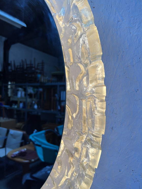 Image 1 of Large Oval Vintage 'Iceglass' Mirror, Hillebrand, Germany 1970's