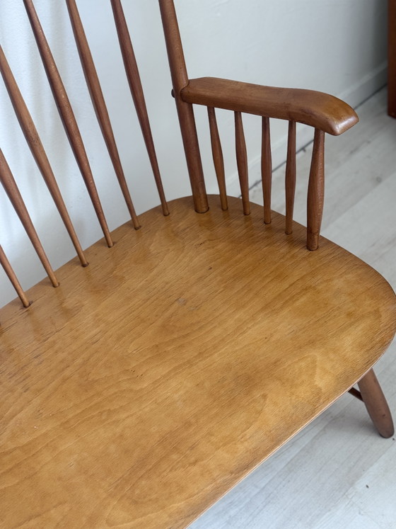 Image 1 of Vintage Minimalist Spindle Bench + Chairs 1950s/60s