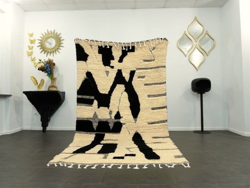 Tapis berbère - 272 cm x 157 cm - blanc et noir Laine