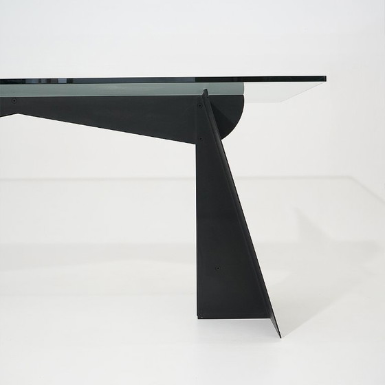 Image 1 of Glass and black metal table, 1970s