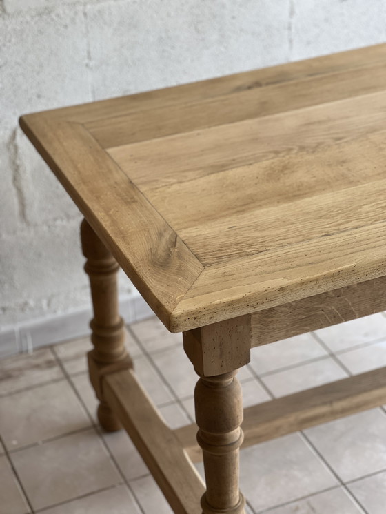 Image 1 of Farmhouse table and its 2 benches in solid oak