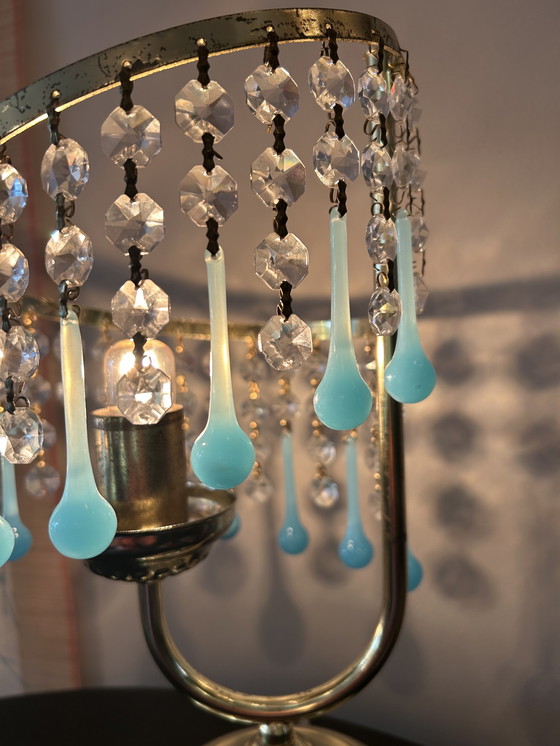 Image 1 of 2 Pieces Murano Opaline Blue Table Lamps Vintage Crystal