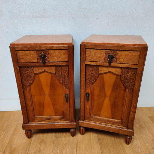 Vintage art deco nachtkastjes bijzetkastjes nachtkastje met marmer blad