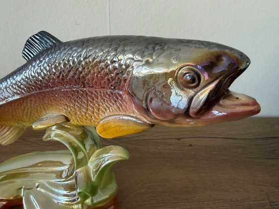 Large vintage ceramic trout in Hubert Bequet style, Artisan, Decorative Objects, Multi Color (photo 4 of 14)