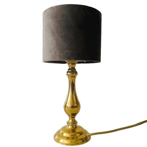 Hollywood Regency vintage table lamp brass gold gray velour