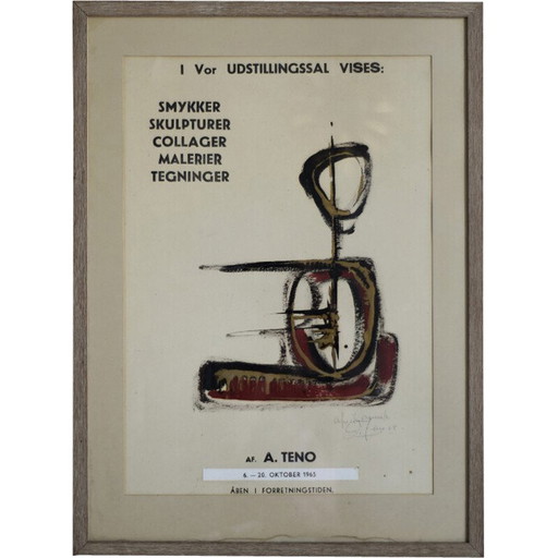 Cartel vintage de la exposición de Aurelio Teno, Dinamarca, 1965