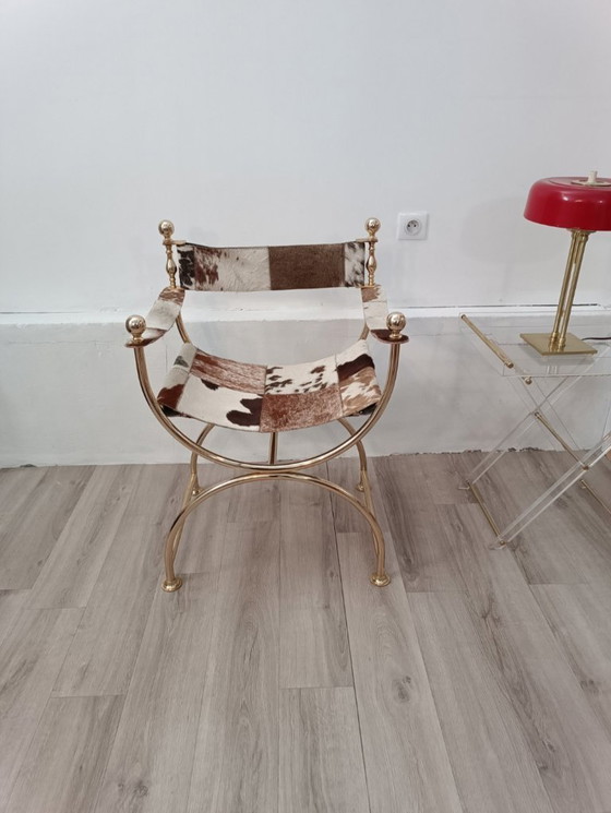 Image 1 of Leather and brass accent chair by Simon Disegno, Italy, 1970