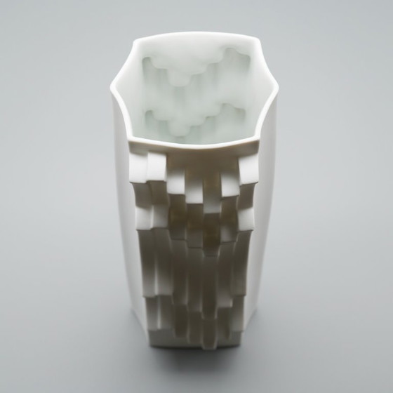 Image 1 of HUTSCHENREUTHER Chic Biskuitporzellan ARCHAIS 4× Vasen-Set Heinrich FUCHS Op Art