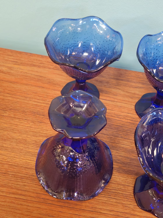 Image 1 of Set di 6 bicchieri da gelato in vetro blu Francia