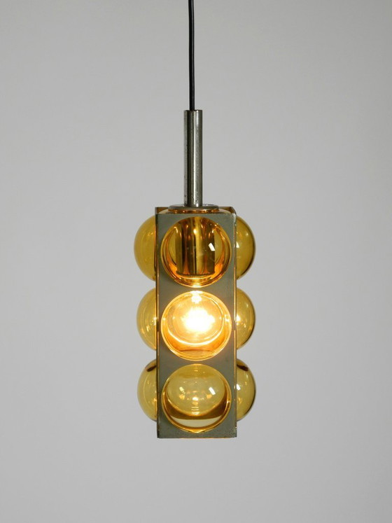 Image 1 of Beautiful 1960s Space Age pendant lamp by Temde made of glass and nickel-plated metal