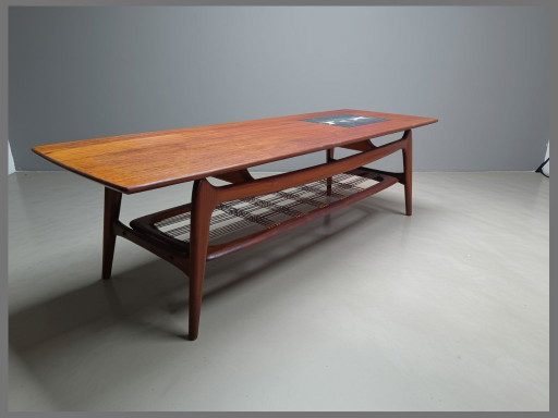 Mesa de centro Louis van Teeffelen modelo 15 - Teca, ratán y azulejos Jaap Ravelli – salontafels, Ceramic, Wood