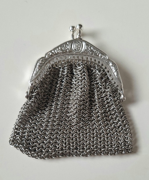 Bolso antiguo de malla metálica de plata