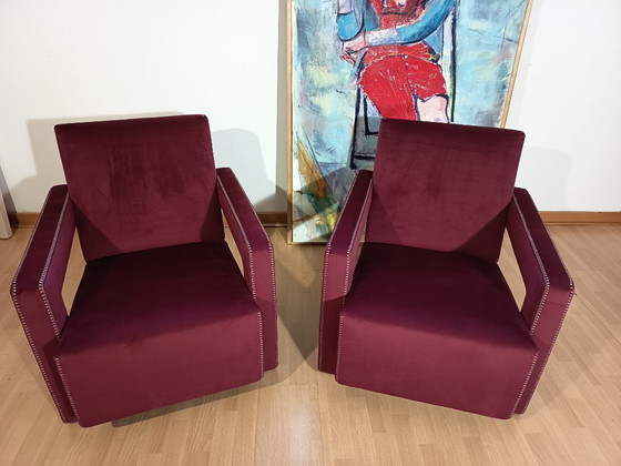 Image 1 of CASSINA 2X Poltrone 637 UTRECHT  (NUOVE MAI USATE) in Velluto 13L Ortigia/Plum con Cuciture in filo Naturale a punta Cavallo