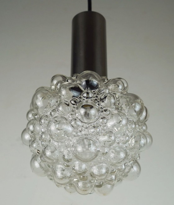 Image 1 of Piccola lampada a sospensione in vetro a bolle di metà secolo, vetro trasparente e acciaio inossidabile, anni '60