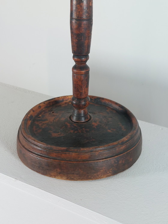 Image 1 of Candeliere antico in stile naif tornito, patina, arte popolare, scandinavo