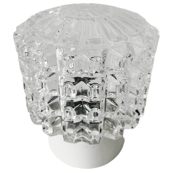 Image 1 of Vintage mid-century plafondlamp helder glas plafonnière 1950's