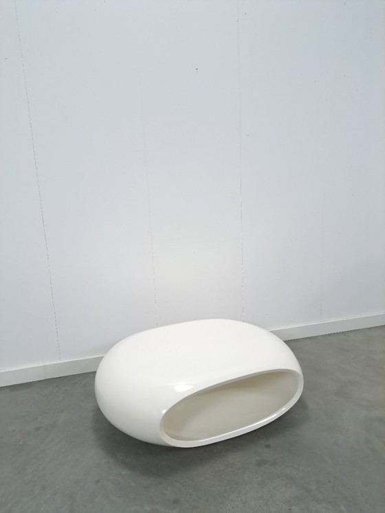 Image 1 of White Space Age oval round table with open compartment