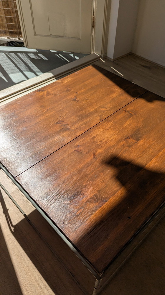 Image 1 of Mid-Century Cube Coffee Table pine wood Top Aluminium Frame