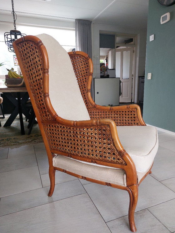 Poltrona Vintage Giorgetti Finto Bambù Wingback – Anni '70 – Condizioni Perfette – Poltrone, Rattan, Textile (photo 2 of 7)