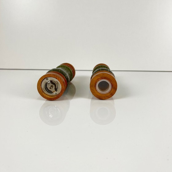 Image 1 of Grünes Keramik-Salz- und Pfefferstreuer-Set sowie Salatbesteck, 1970