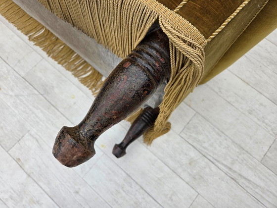 Image 1 of 1950s, 2 seater sofa/daybed, light green furniture velour, ash wood legs.