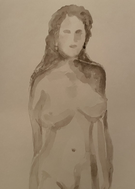 Image 1 of Ritratto femminile dipinto ad acquerello color seppia "Negli occhi"