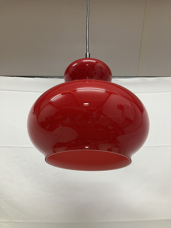 Image 1 of Lampada a sospensione vintage in vetro rosso ciliegia Peill & Putzler, anni '60