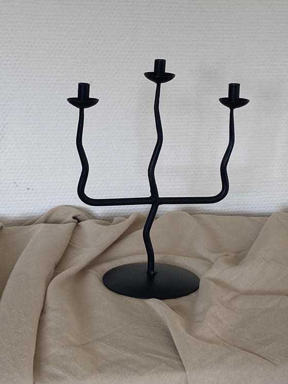 Image 1 of Chandelier vintage en métal noir avec zigzag 'Hysteria'