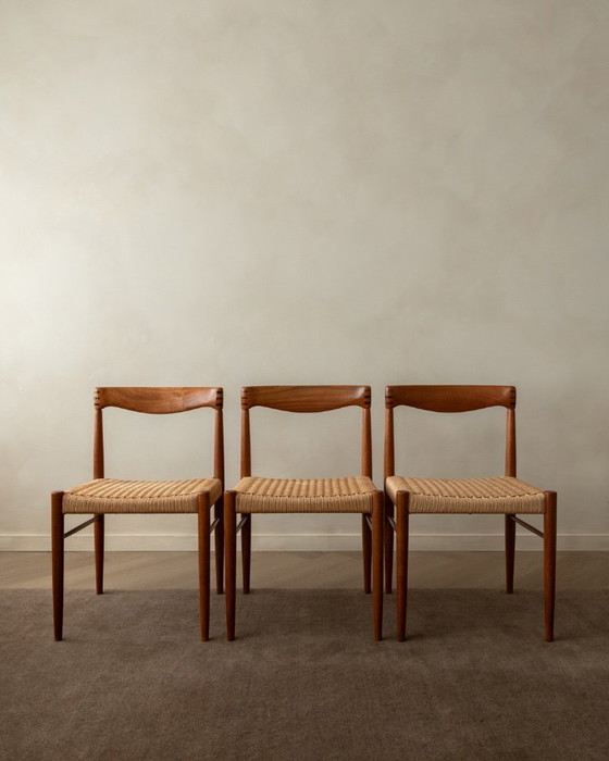 Image 1 of Vintage Dining Chairs by Henry Walter Klein for Bramin Møbler, Danish Teak Paper Cord Dining Chairs, 1960s, Set of 3