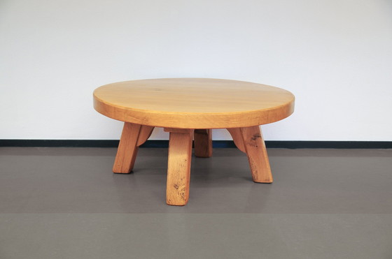 Image 1 of Round Vintage Light Oak Brutalist Coffee Table