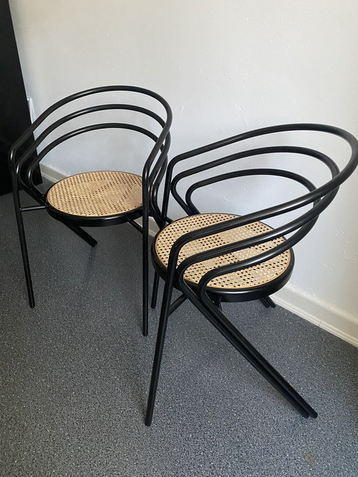 Italienische Stühle Stahlrohr Rotin 1970er Vintage