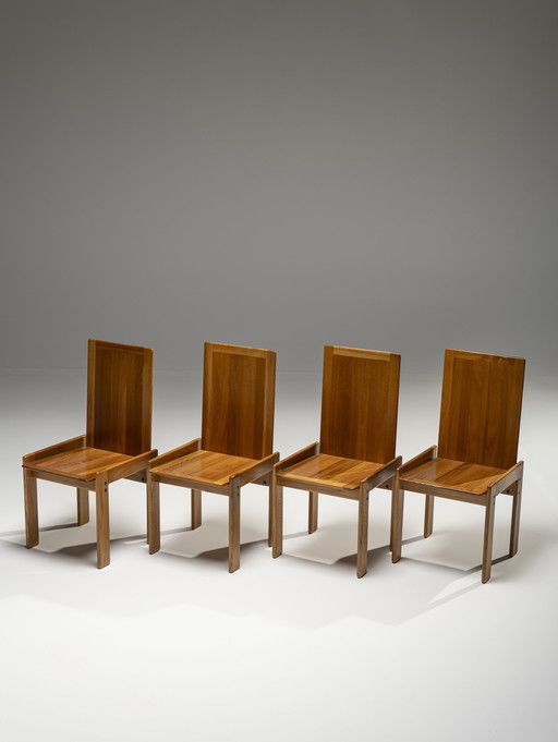 4 X eetkamerstoelen van iepenhout door Romanutti, Italië, 1970S