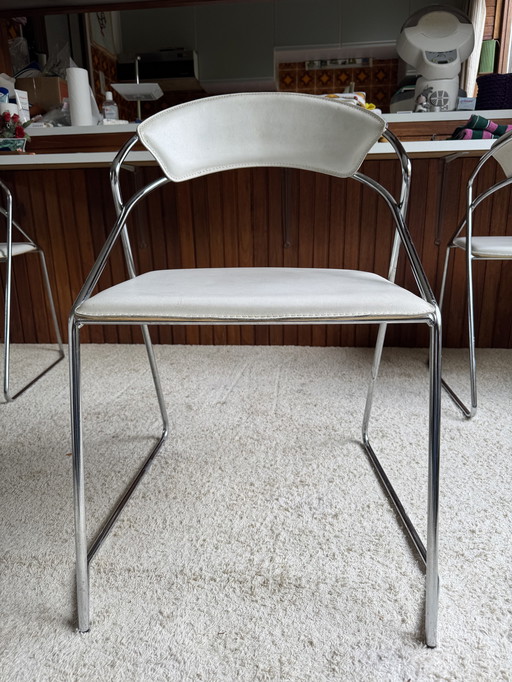 4 vintage postmodern Effezeta style chairs chrome and white